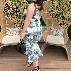 New Year Grab!! Tropical Print Midi Dress in Green and White